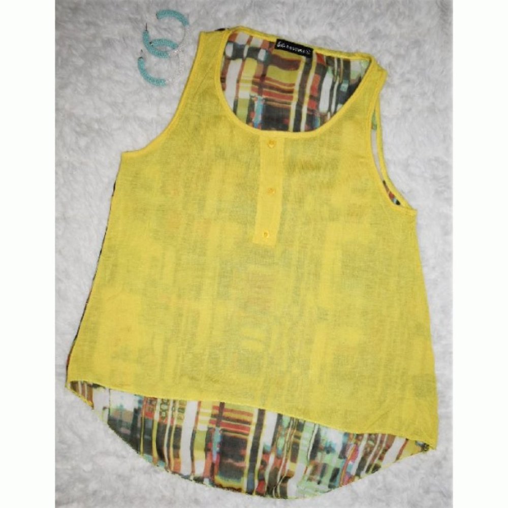 colorful artsy geometric hippie boho sheer high low tank top yellow